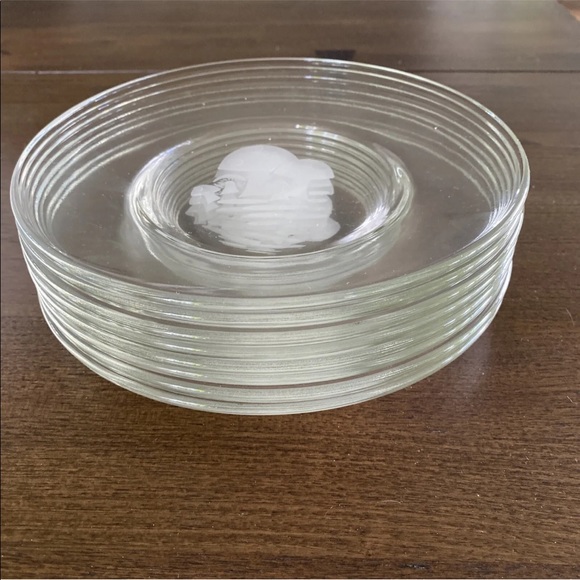 8 Mushroom Plate Vintage MCM Bonwit Teller 1950's Clear Glass Salad Dish SET - Picture 2 of 11